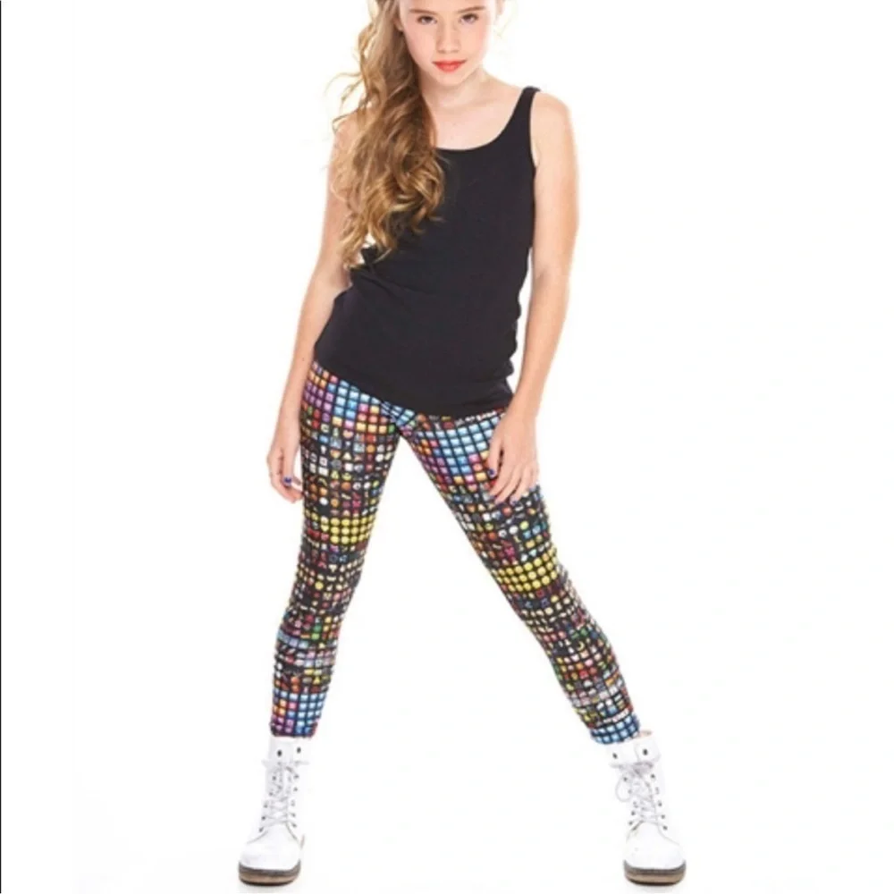 NWT Terez Emoji Print Leggings | Girls’ Medium | Soft Stretchy Athleisure